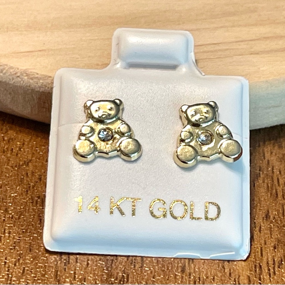 14KT Gold Teddy Bear Stud Earrings with Screw back ball